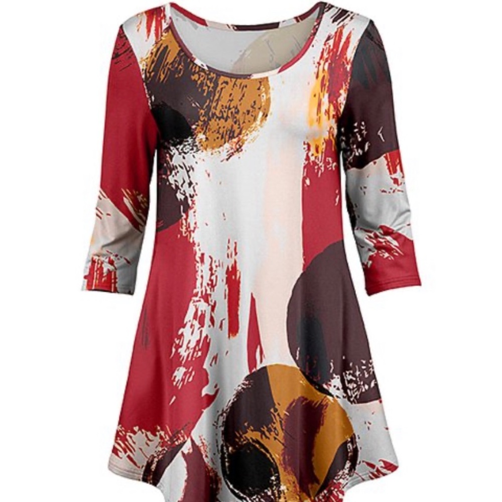 Red & White Abstract Three-Quarter Sleeve Tunic